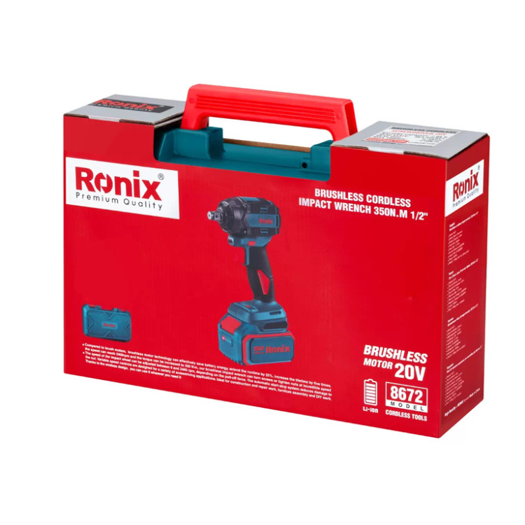 بکس شارژی براشلس ۲۰ ولت ۱/۲ اینچ ۳۵۰ نیوتن متر رونیکس (RONIX) – مدل ۸۶۷۲