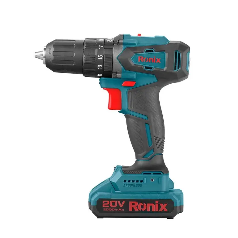 دریل پیچ‌گوشتی چکشی شارژی براشلس ۲۰ ولت رونیکس (RONIX) – مدل ۸۹۰۰