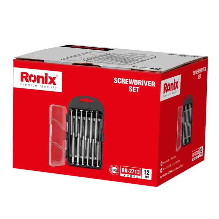 ست ۱۲ عددی پیچ گوشتی ساعتی دسته فلزی رونیکس (RONIX) – مدل RH-۲۷۱۳